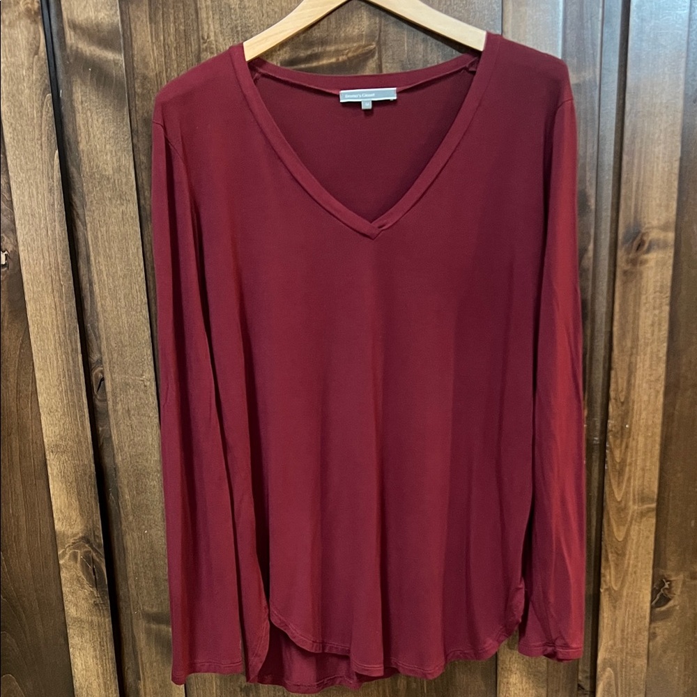 Women’s Long Sleeve maroon V neck shirt